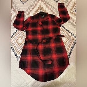 Women's Plaid Shirt Dresses with Belt Long Sleeves Button Down. Size Large. NWT
